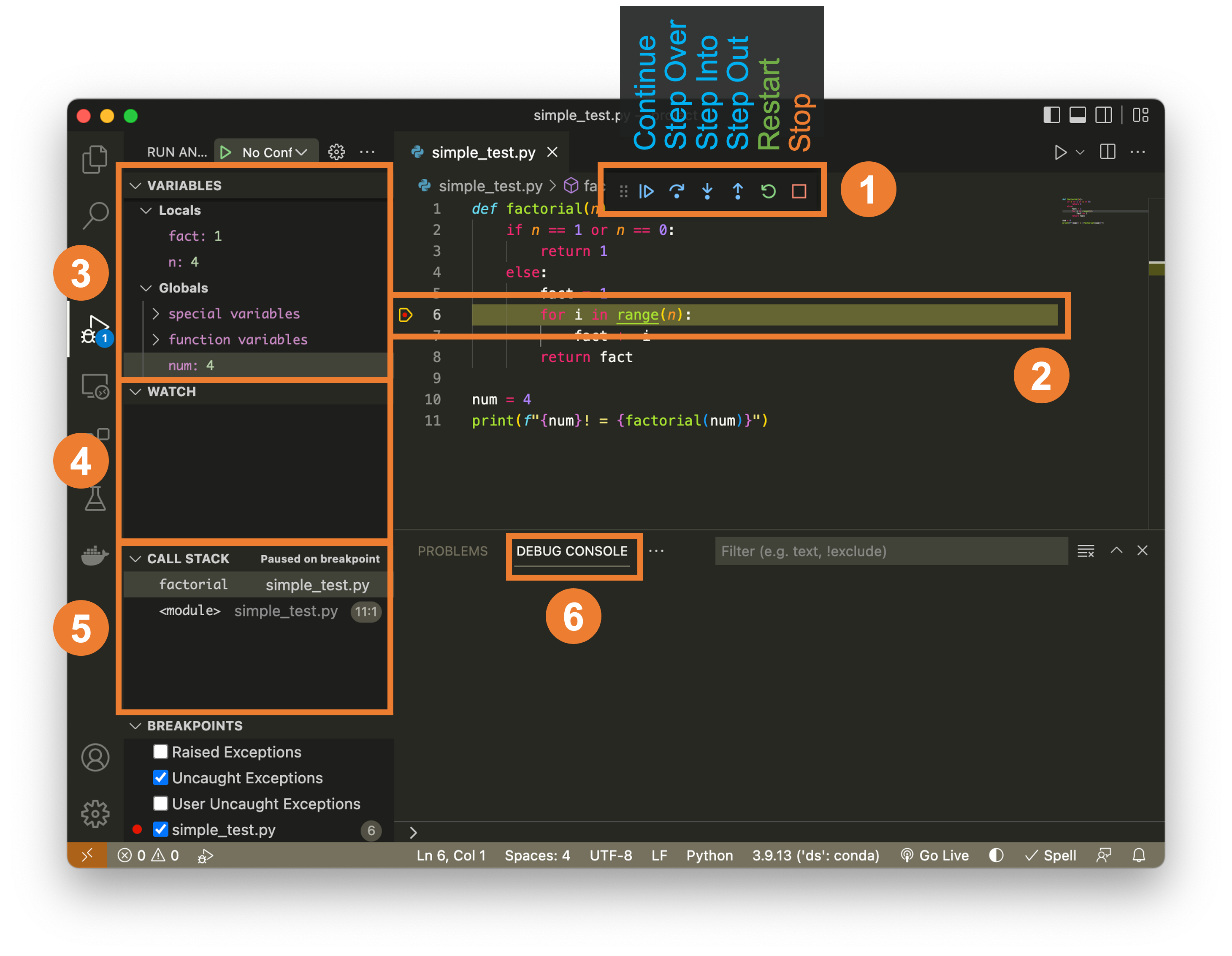 VS Code debug view