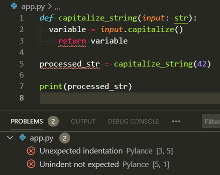 Linter highlighting errors in code
