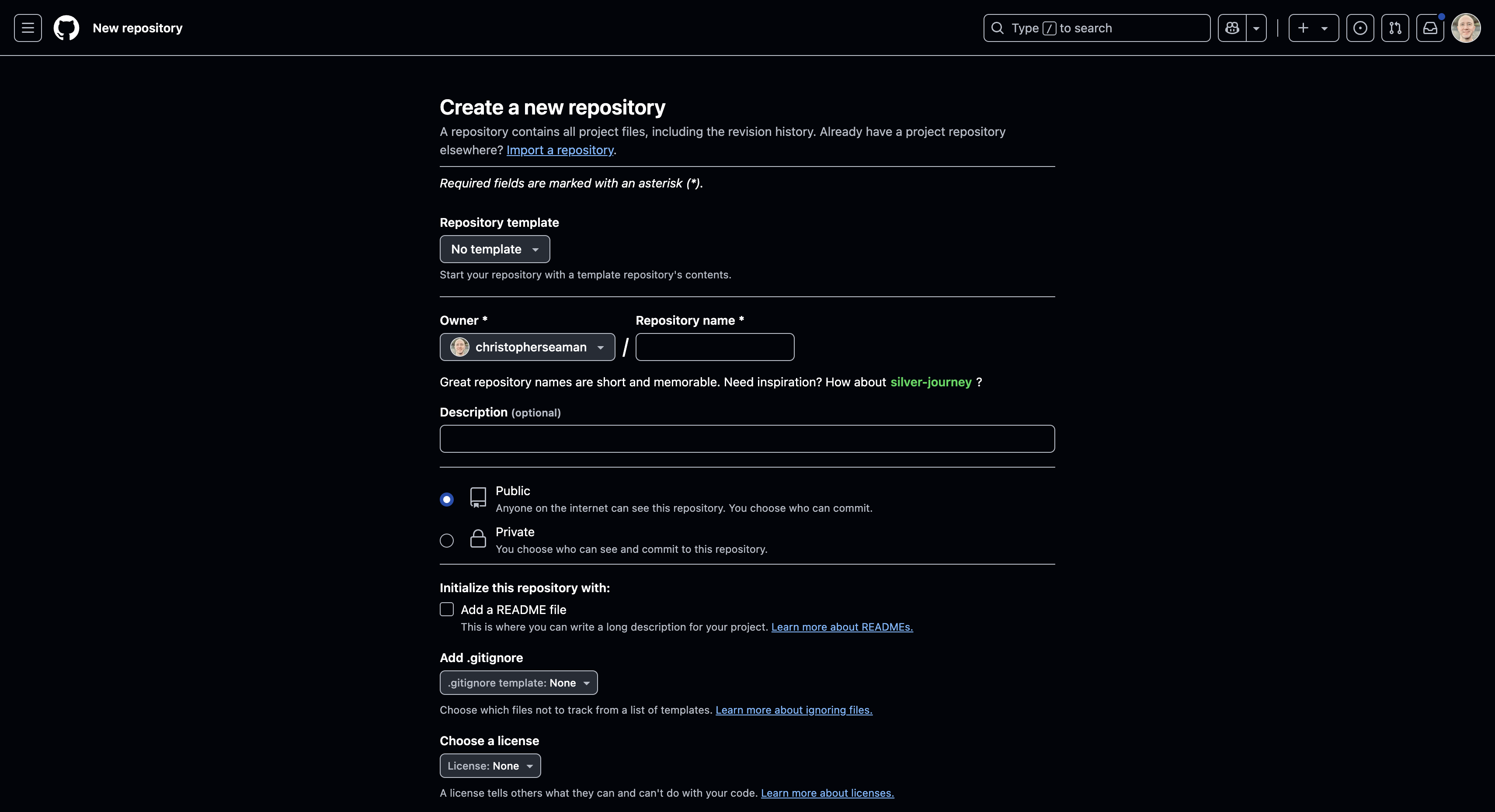 Creating a new repository
