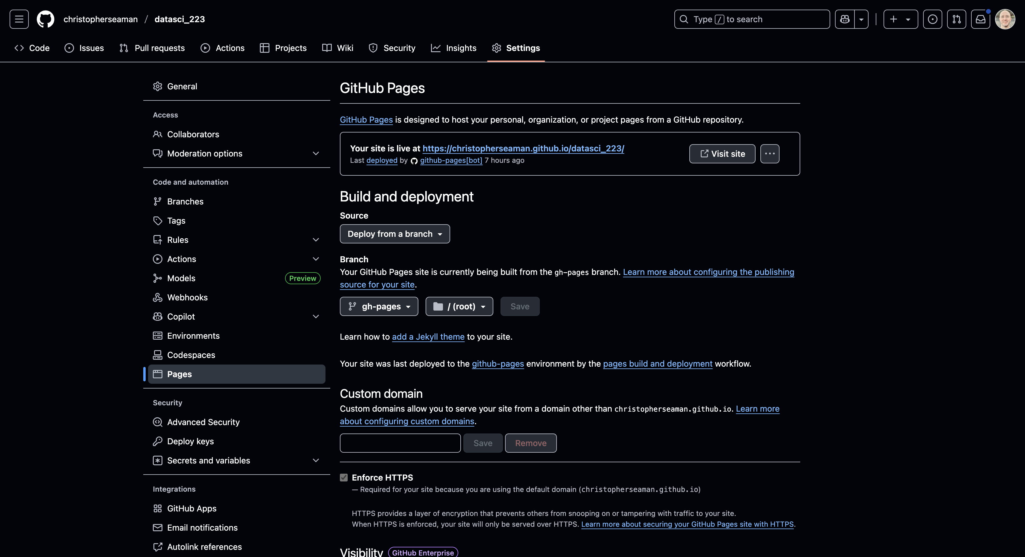 GitHub Pages Settings